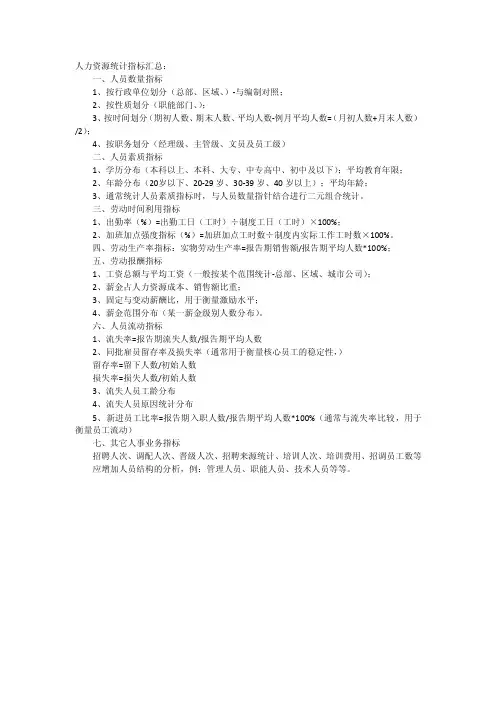 人力资源月度报表统计内容