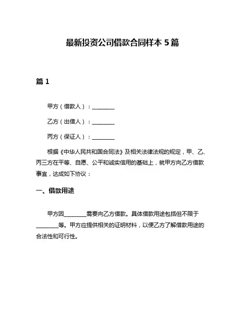 最新投资公司借款合同样本5篇