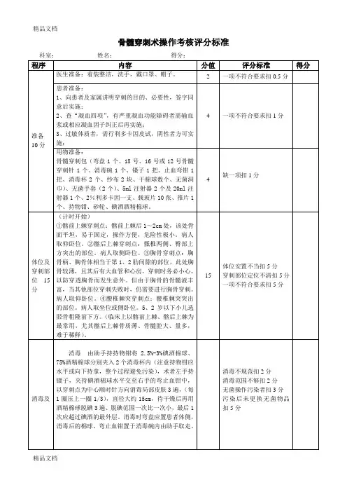 最新骨髓穿刺术操作考核评分标准