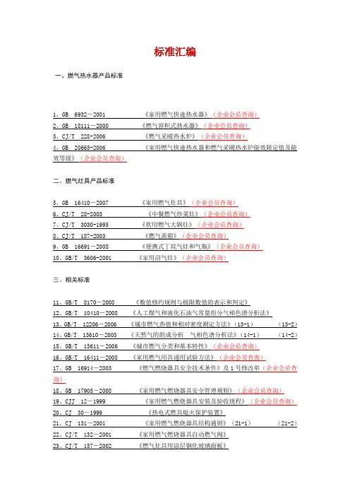 燃气器具及热水器各种标准汇编