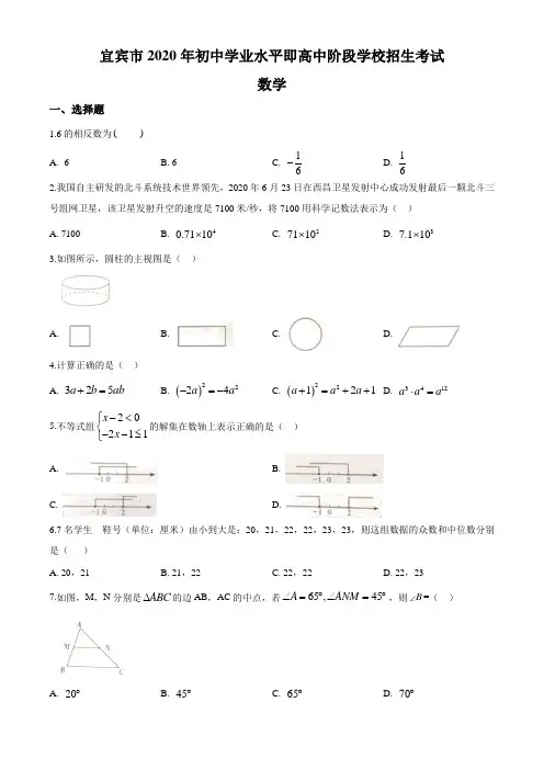 四川省宜宾市2020年中考数学试题(原卷版)
