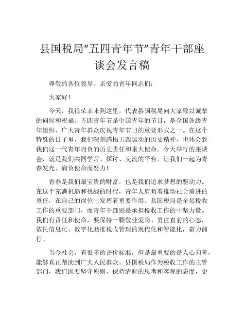 县国税局“五四青年节”青年干部座谈会发言稿