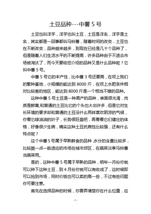 土豆品种中薯5号