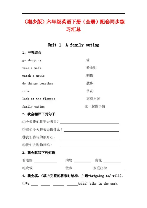 【湘少版】2021年六年级英语下册(全集)配套同步练习汇总