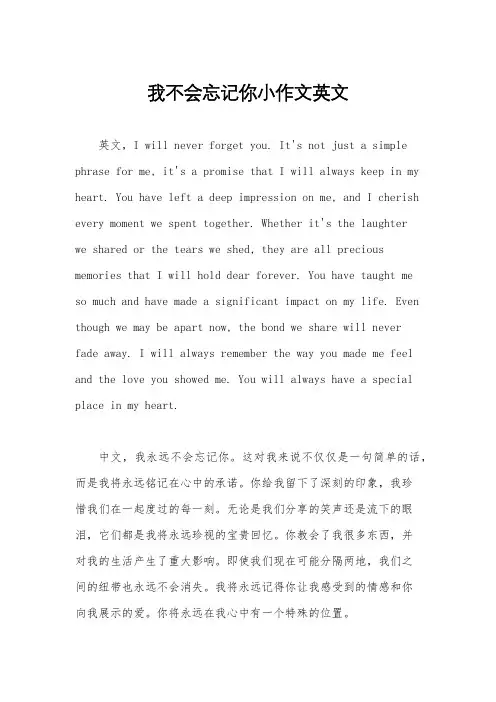 我不会忘记你小作文英文