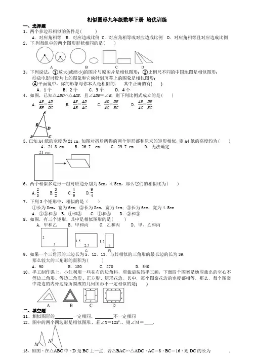17.相似图形九年级数学下册培优训练含答案