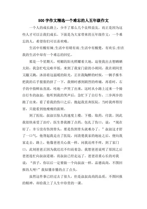 500字作文一个难忘的人五年级作文