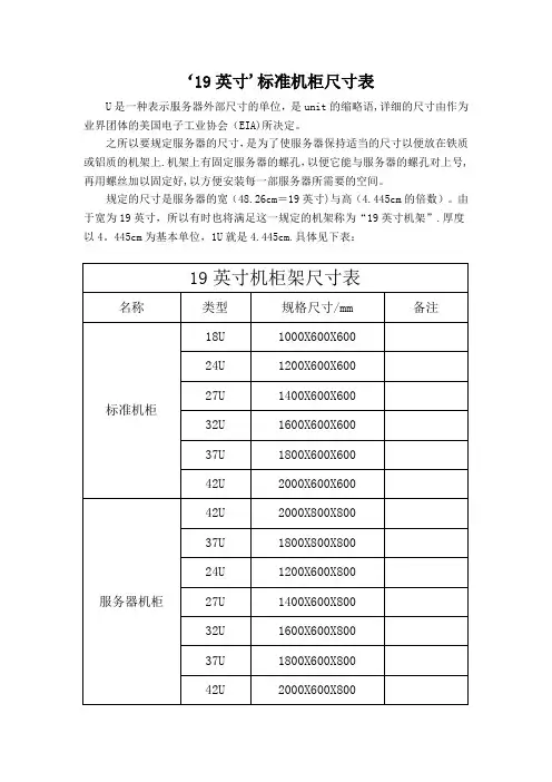 标准机柜尺寸表