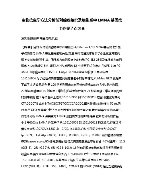 生物信息学方法分析前列腺癌组织及细胞系中LMNA基因第七外显子点突变
