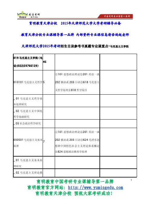 天津师范大学2015年考研招生目录参考书真题专业课重点-马克思主义学院