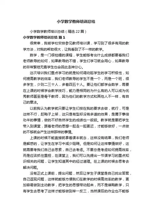 小学数学教师培训总结