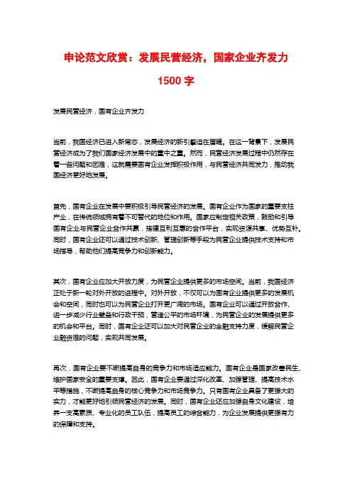 申论范文欣赏：发展民营经济,国家企业齐发力1500字