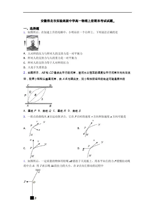 安徽淮北市实验高级中学高一物理上册期末考试试题_