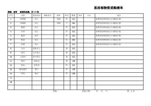 客房部物资采购清单