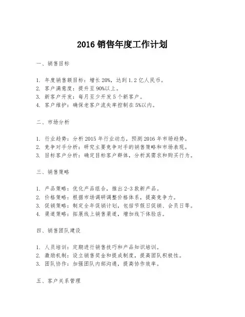 2016销售年度工作计划