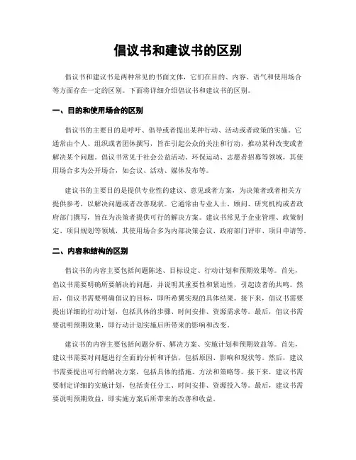 倡议书和建议书的区别