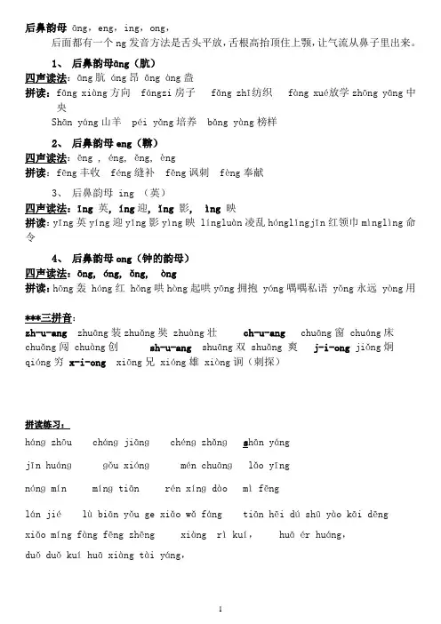 后鼻韵母-ang-eng-ing-ong及相关拼读练习