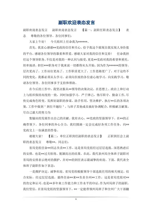 副职欢迎表态发言