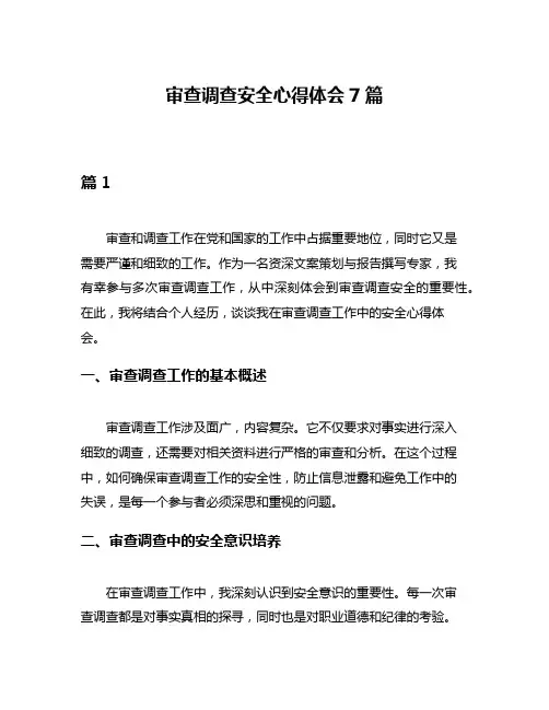 审查调查安全心得体会7篇