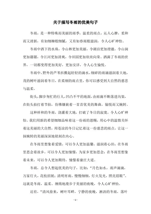 关于描写冬雨的优美句子