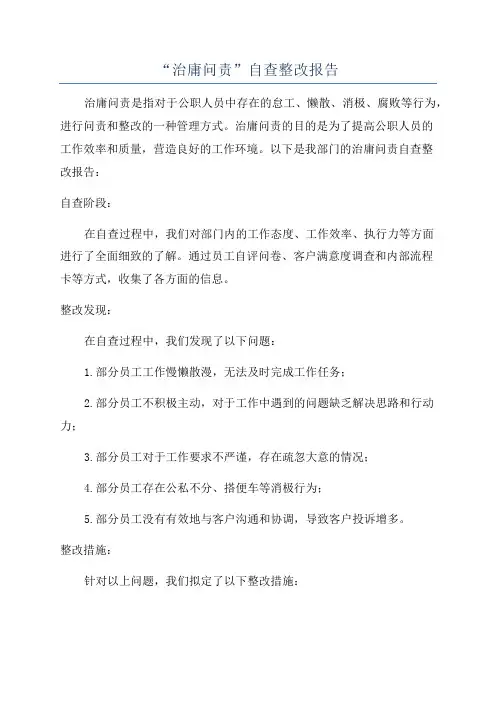 “治庸问责”自查整改报告