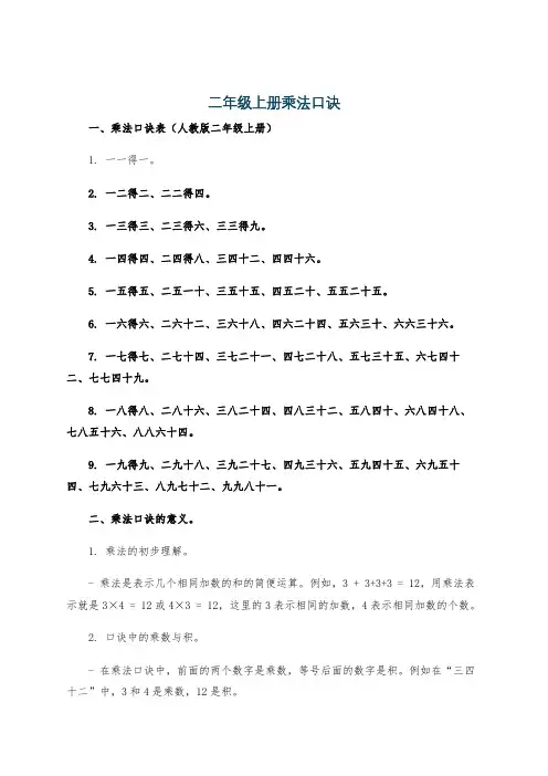 二年级上册乘法口诀