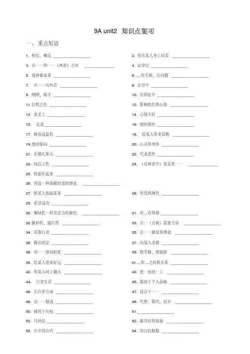 牛津译林版九年级上册英语Unit2Colors知识点专题复习