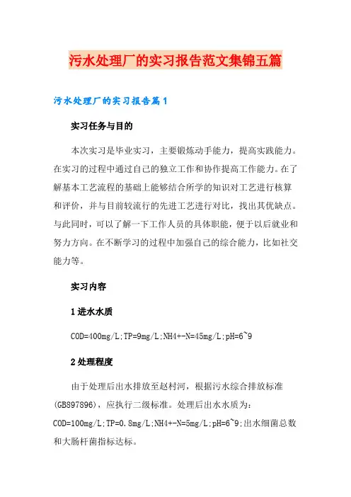 污水处理厂的实习报告范文集锦五篇