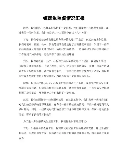 镇民生监督情况汇报