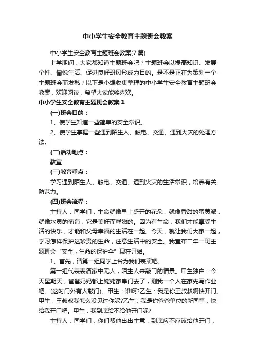 中小学生安全教育主题班会教案