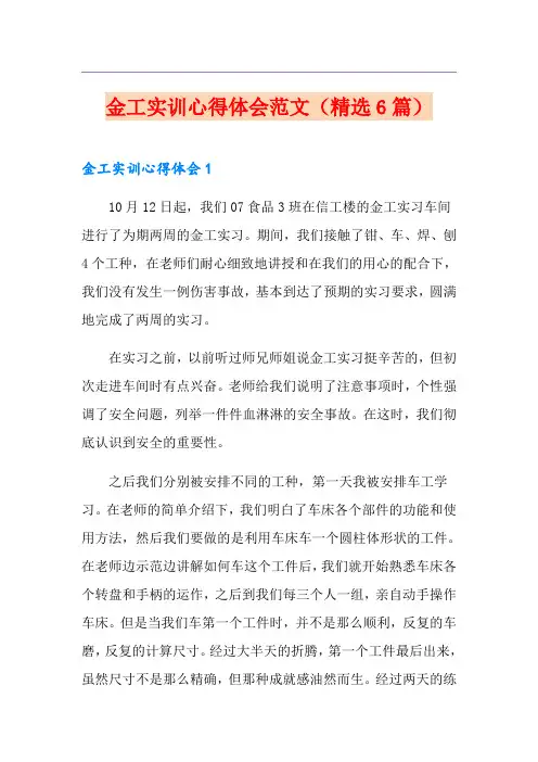 金工实训心得体会范文(精选6篇)