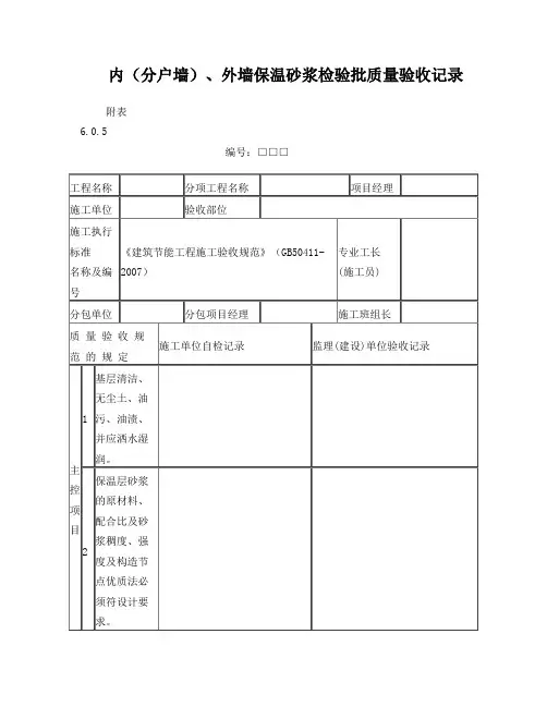 内外墙保温砂浆检验批质量验收记录