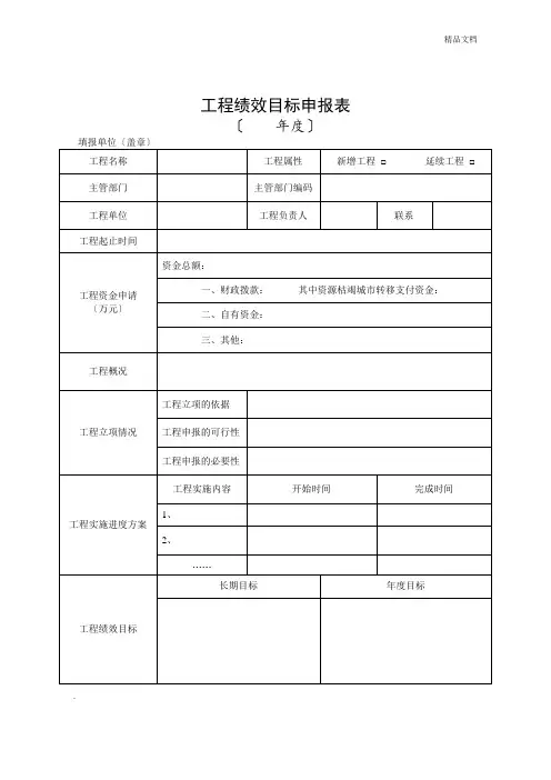 项目绩效目标申报表模板
