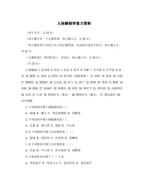 人体解剖学复习资料