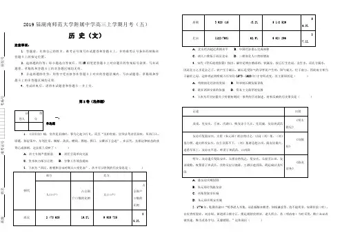 【名校试卷】湖南师范大学附属中学2019届高三上学期月考(五)文综历史试卷 (附解析)