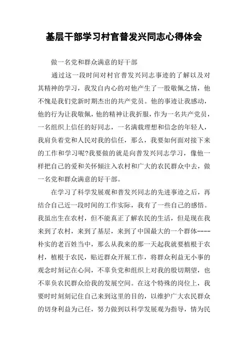 基层干部学习村官普发兴同志心得体会