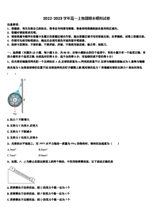 2023届河北省邯郸市九校物理高一上期末学业水平测试模拟试题含解析