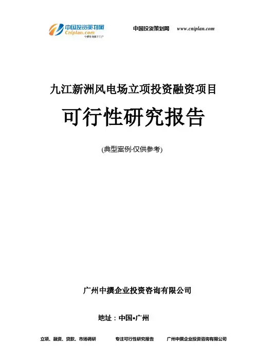 九江新洲风电场融资投资立项项目可行性研究报告(中撰咨询)