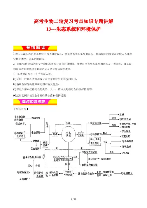 高考生物二轮复习考点知识专题讲解13---生态系统和环境保护