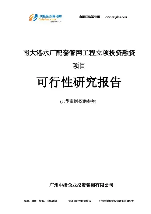 南大港水厂配套管网工程融资投资立项项目可行性研究报告(中撰咨询)