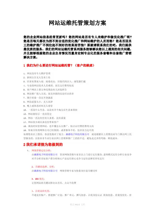 网站运维托管策划方案