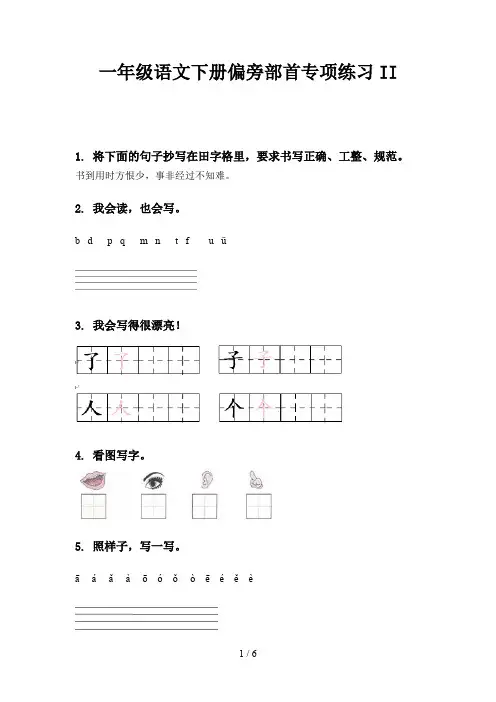 一年级语文下册偏旁部首专项练习II