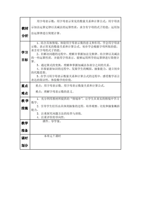 青岛版数学四年级下册第二单元节能减排-用字母表示数教案