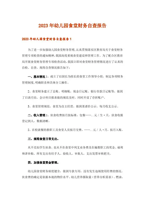 2023年幼儿园食堂财务自查报告