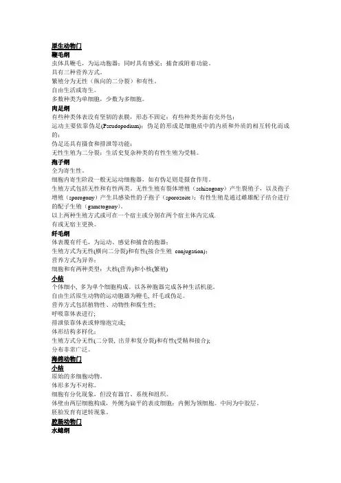 无脊椎动物部分的总结(by吴筱璇)