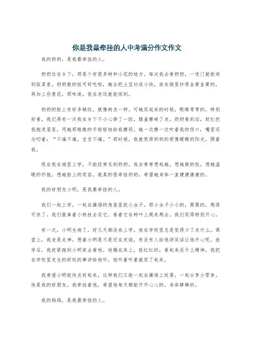 你是我最牵挂的人中考满分作文作文