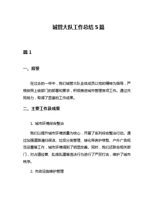 城管大队工作总结5篇