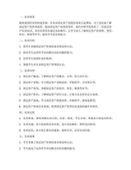 中财固定资产实训报告