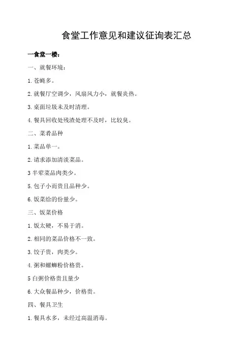 食堂工作意见和建议征询表汇总