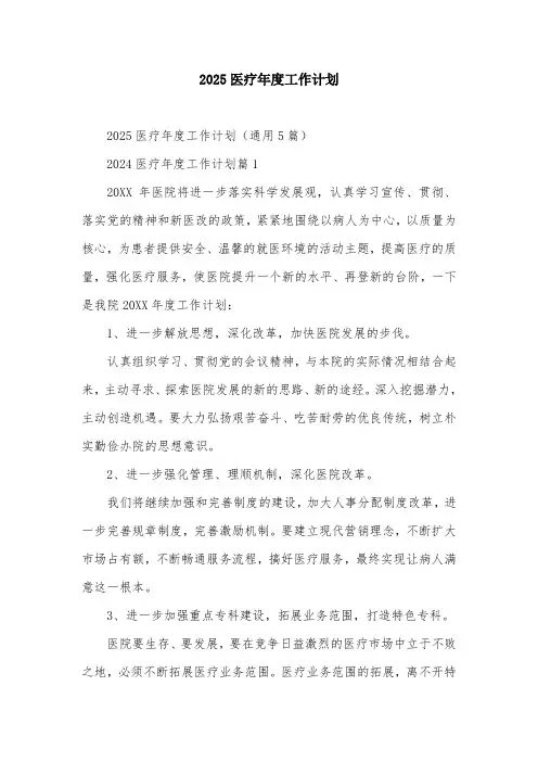 2025医疗年度工作计划